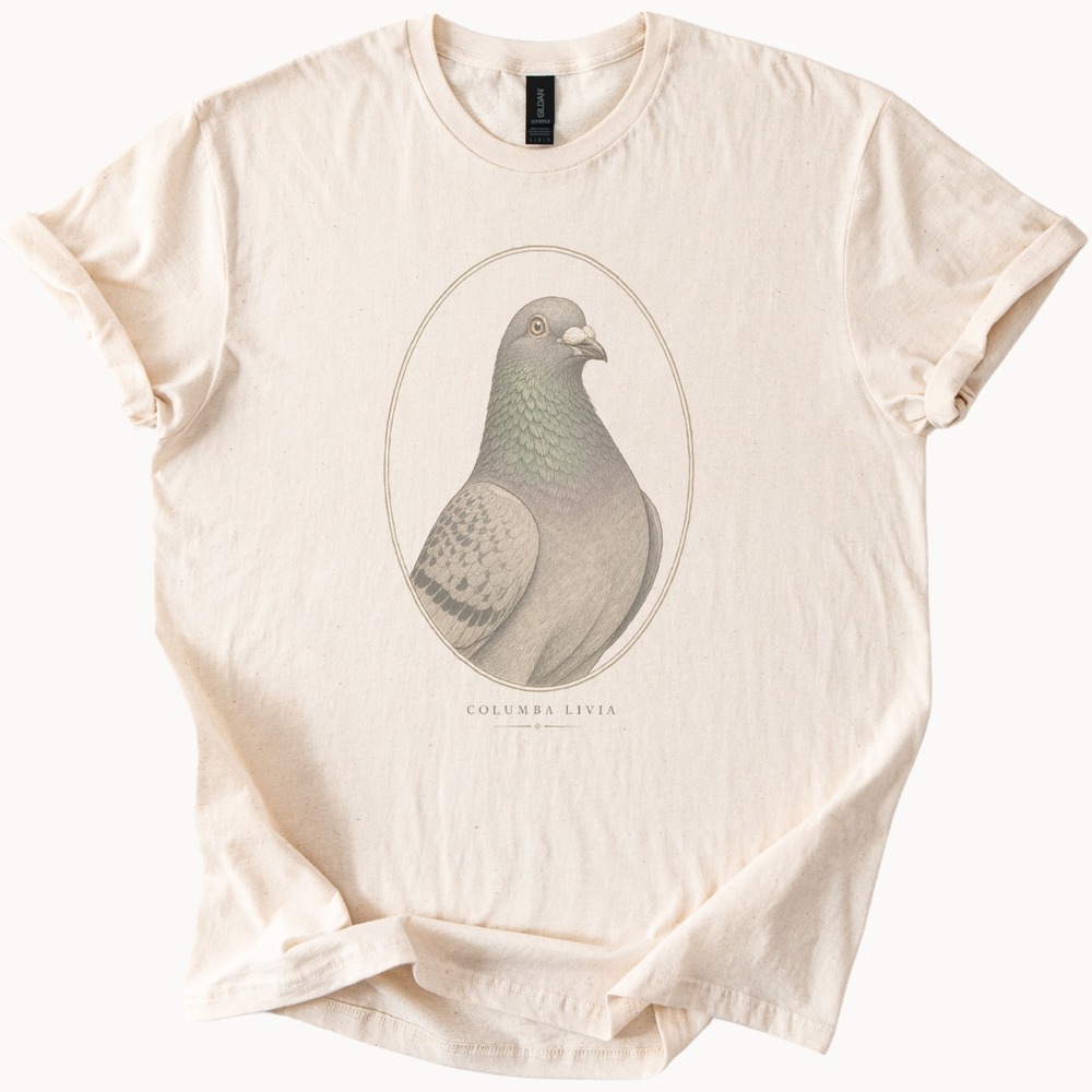 Columba Livia Pigeon Portrait Art Vintage Style Tee - Picture 1 of 5